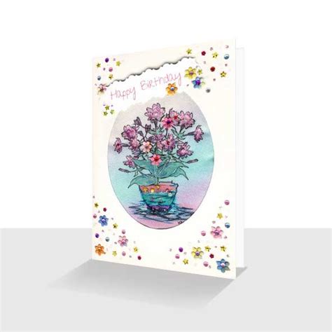 Highly Embellished Luxury Textile Birthday Card Red Campion Paradis