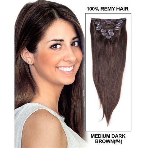 Womens Silky Straight Remyremi Human Hair Clip In Extensions Medium