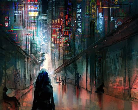 1280x1024 Anime Cyberpunk Scifi City Lights Night Buildings Futuristic