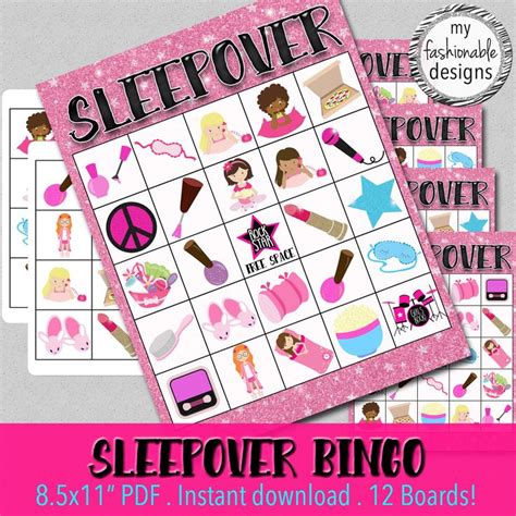 Sleepover Bingo Game 85x11 Pdf Instant Download Etsy Bingo Games