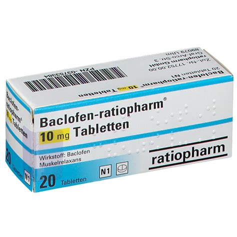 Boxes of 10 x 10 ud 100. BACLOFEN ratiopharm 10 mg Tabletten 20 St - shop-apotheke.com