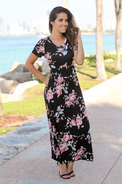 Black Floral Maxi Dress With Short Sleeves Maxi Dresses Saved By The Dress