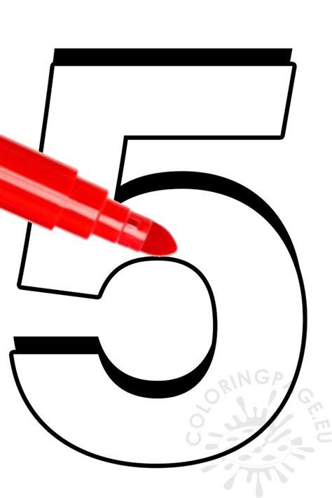 3d Number Five Template Coloring Page
