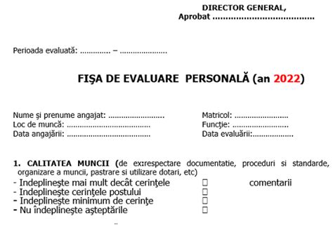 Strâmt Drăguţ Grăbițivă Model Fisa De Evaluare A Personalului