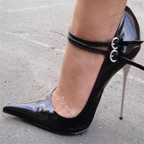 Shoespie Black Pointed Toe Double Metal Buckles Stiletto Heels
