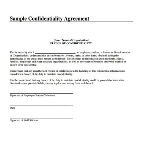 Confidentiality Agreement A Template Resume Samples