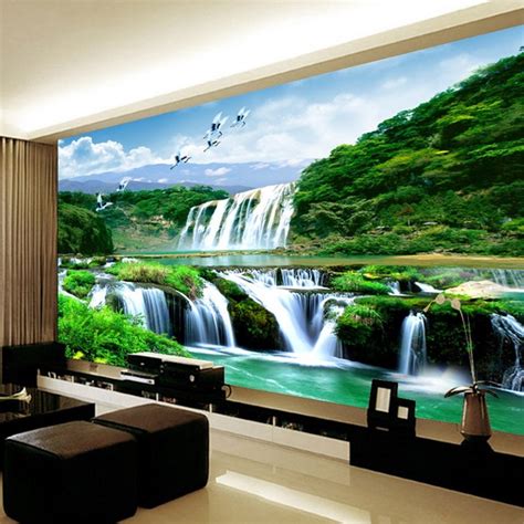 In Stock Waterfall Landscape 3d Wallpaper Living Room Sofa Tv Wall