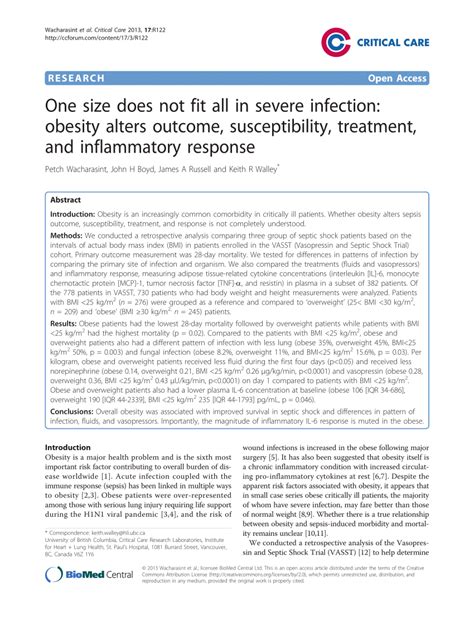 Pdf One Size Does Not Fit All In Severe Infection Obesity Alters Outcome Susceptibility