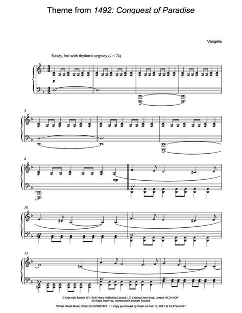 Theme From 1492 Conquest Of Paradise Free Sheet Music By Vangelis