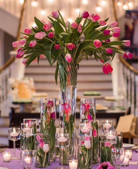 Pink Tulips Wedding Decor Wildflower Centerpieces Purple Centerpieces