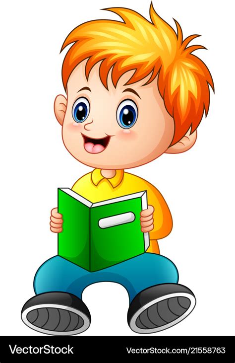 Young Boy Cartoon Reading Book Royalty Free Vector Im