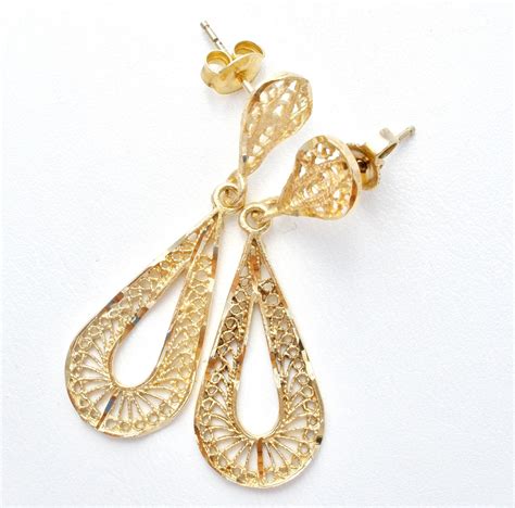 The Jewelry Ladys Store 14k Gold Filigree Dangle Earrings