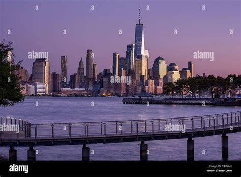 Downtown Skyline Manhattan Hudson River New York City From Pedestrian