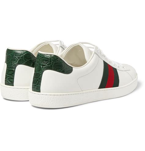 Gucci Ace Crocodile Trimmed Leather Sneakers In White For Men Lyst