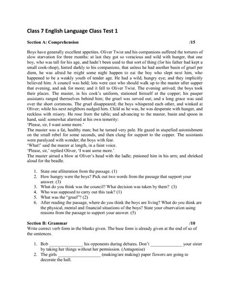 Grade 7 reading comprehension exercises. Comprehension Worksheet