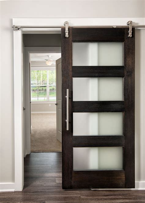 Modern Style Barn Door With Frosted Glass Mahogany Modern Barn Door