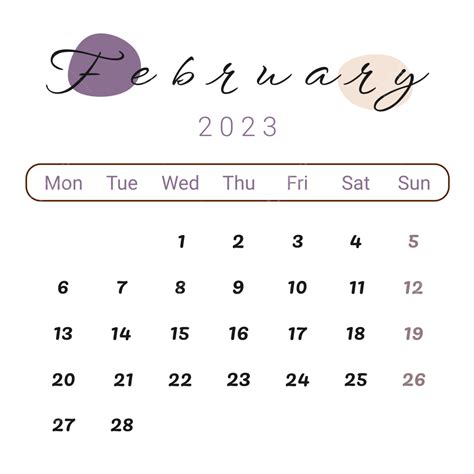 Aesthetic February 2023 Calendar With Purple Blobs February 2023