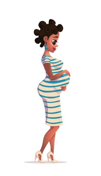 Black Women Pregnant Cartoon Illustrations Royalty Free Vector