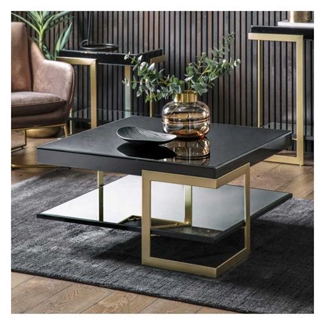 Modern Coffee Table Black And Gold Metal Geometric 90cm Square Coffee Table Square Coffee