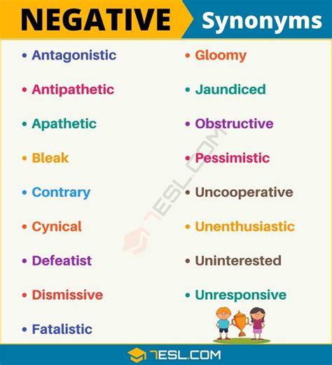 negative synonym list   synonyms  negative   examples esl english