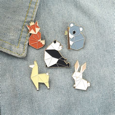 Origami Fox Panda Rabbit Koala Alpaca Enamel Pin Custom Cartoon Brooch