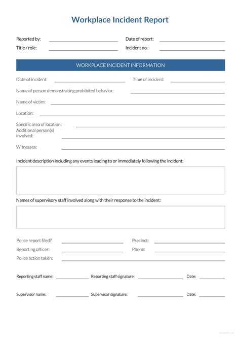 Free Workplace Incident Report | Incident report form, Incident report 