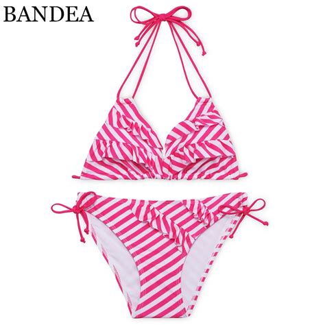 Bandea New Bikini Sexy Women Swimwear Ruffle Stripe Bikini Set Padded Swimsuit Brazilian Halter