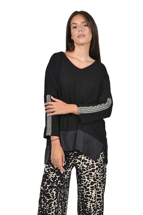 Oversized Black Trimmed Top Womans Clothes Dresses Xanashop