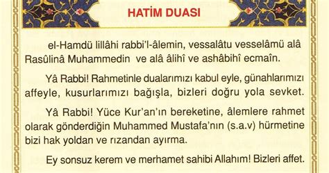 Kuran'ı kerim'i hatim ettikten sonra dua etmek sünnettir. arapça türkçe hatim duası