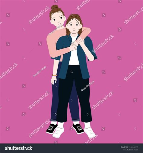 Lesbian Couple Hugging Behind Stock Vector Royalty Free 2163100917 Shutterstock