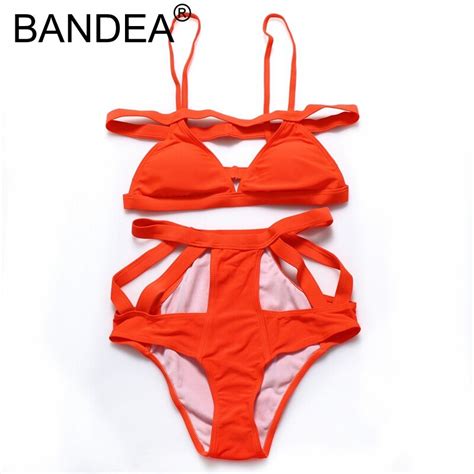Bandea New Bikinis Women 2017 Sexy Wire Free Halter Orange Bikini 2017 Push Up Women Bandage Mid