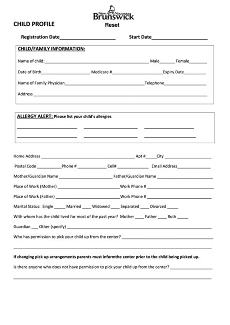 Fillable Child Profile Form Printable Pdf Download