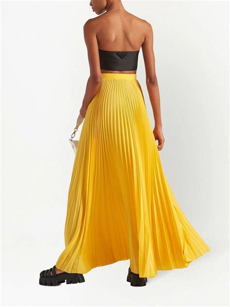 Pleated Silk Maxi Skirt Yellow Prada