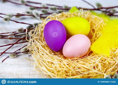 Easter Still Life With Easter Eggs In The Nest Stock Photo Image Of