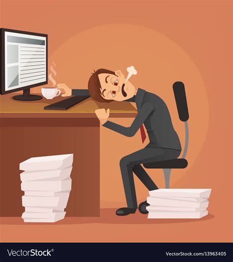 Hard Work Tired Unhappy Office Worker Man Vector Image