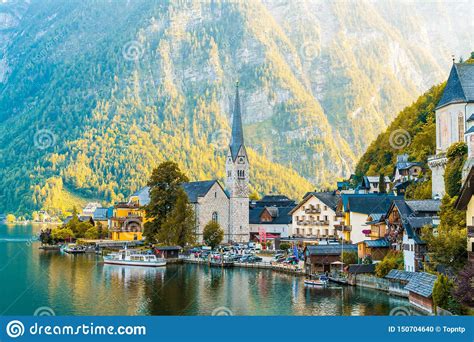 Hallstatt Village On Hallstatter Lake In Austrian Alps