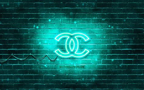 Download Wallpapers Chanel Turquoise Logo 4k Turquoise Brickwall
