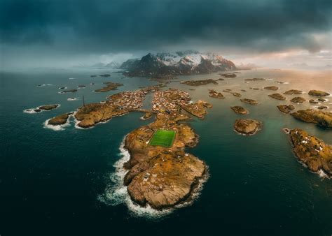 Tapety Norsko Lofoten Lofotenské Ostrovy Krajina Moře Letecký