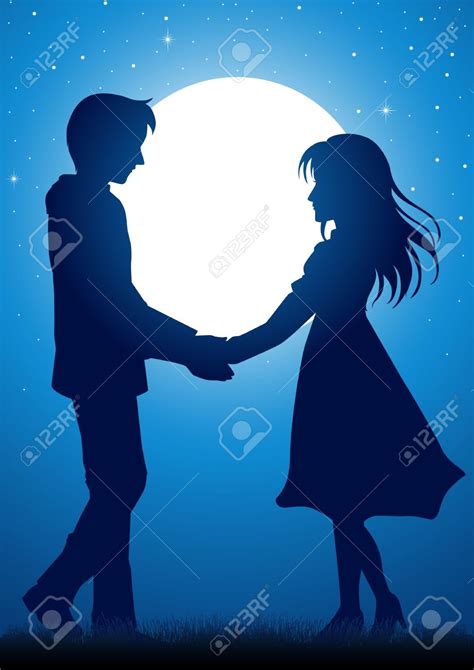 Silhouette Illustration Of Young Couple Holding Hands Under The