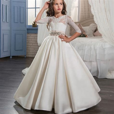 Elegant First Holy Communion Pageant Dress For Girls With Sleeves