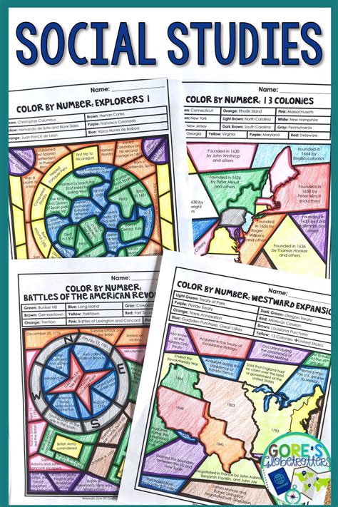 Social Studies Worksheets Color By Number Bundle Explorers Social