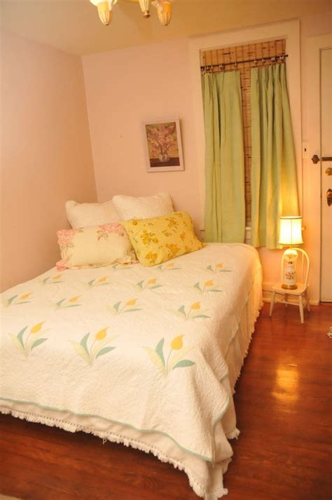 Both the bedskirt and window treatments are made of a china seas cotton, and the wallpaper. Sweet Yellow and Mint Green Cottage Bedroom | Cottage ...