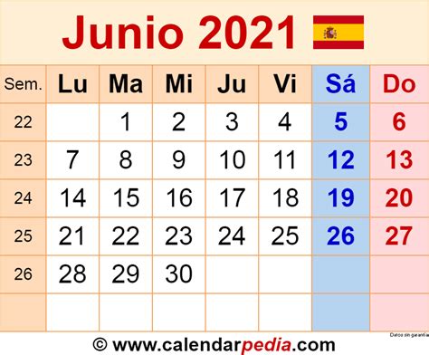 Calendario Junio 2021 Para Escribir