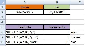 Como calcular años meses y días entre dos fechas en Excel Fecha Excel Excel Intermedio