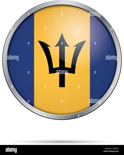 Barbados bandera estilo de botón de vidrio con marco de metal Botón de vector bandera de