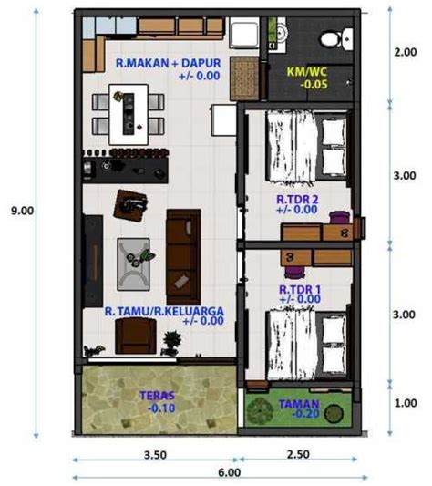 Desain rumah dua kamar desain rumah tipe 70 tanah 121 m2 1 lantai via designrumah.co.id. 15 Contoh Denah Rumah Minimalis Modern, Nyaman, dan ...