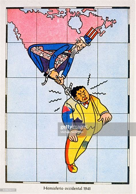 The Monroe Doctrine In Action Card From 1941 Showing Uncle Sam