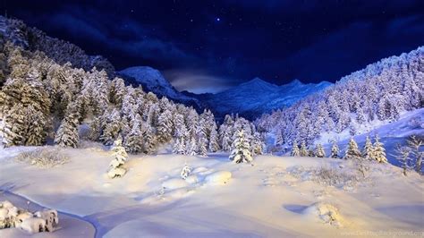 1366x768 Night Winter Mountain Wallpapers Desktop Background