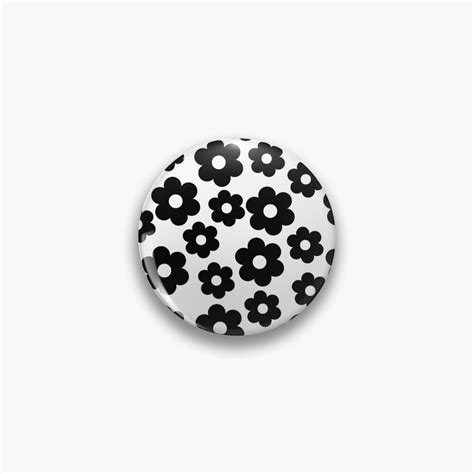 Retro Black And White Daisies Flower Power Pin For Sale By