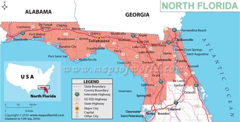 A Map Of North Florida Showing The Location Of Major Cities And Roads